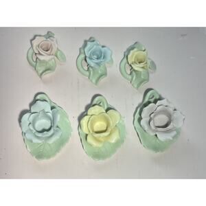 Ardalt Porcelain Set Of Pink Rose Candle Holders SET OF 6 Yellow Small Chipped